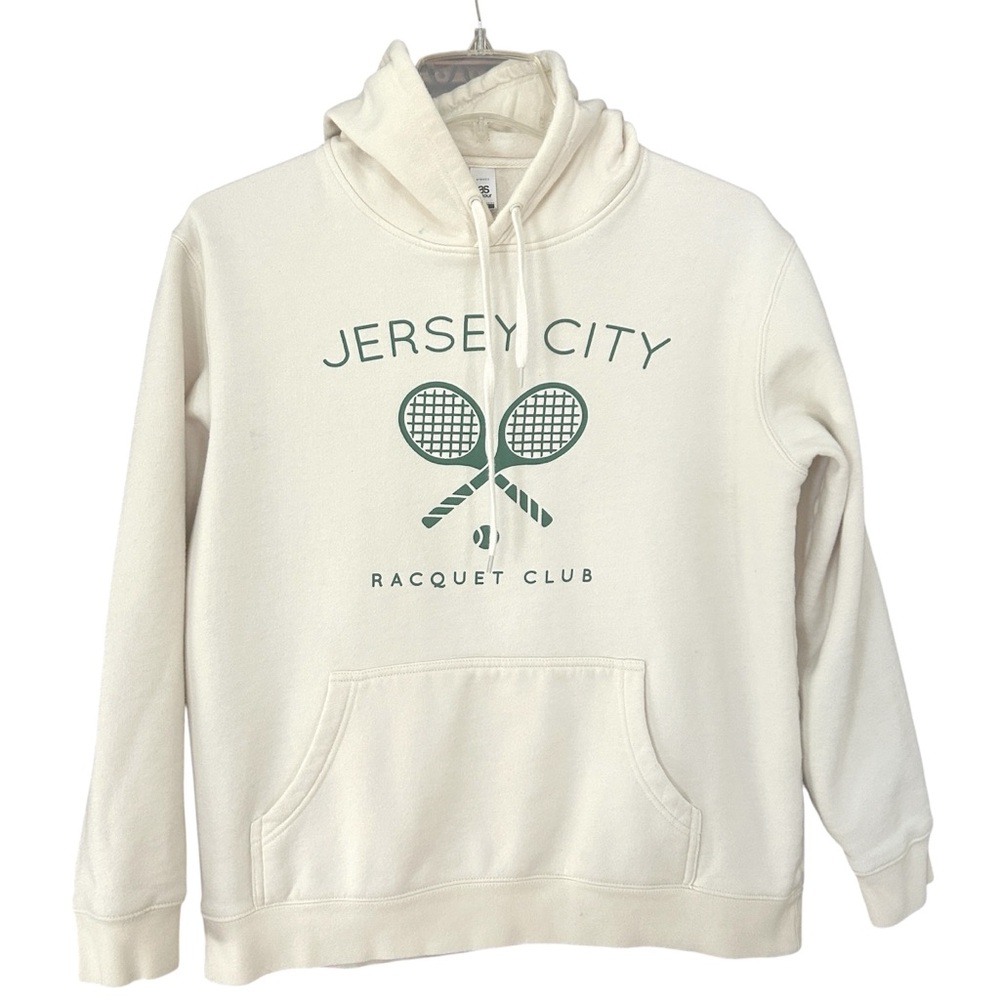 Jersey City Racquet Club Hoodie Sweatshirt Cream Green Men's size Large